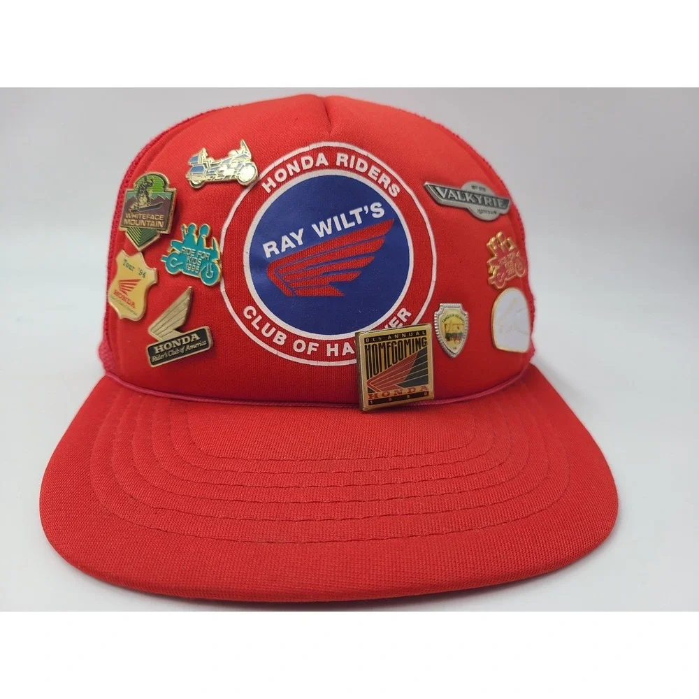 Vtg Honda Riders Ray Wilts Club of Hanover Mesh Snapback Hat Cap w/ Lapel Pins‎